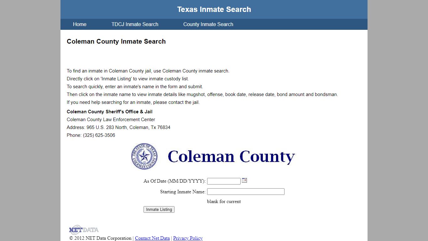 Coleman County Jail Inmate Search