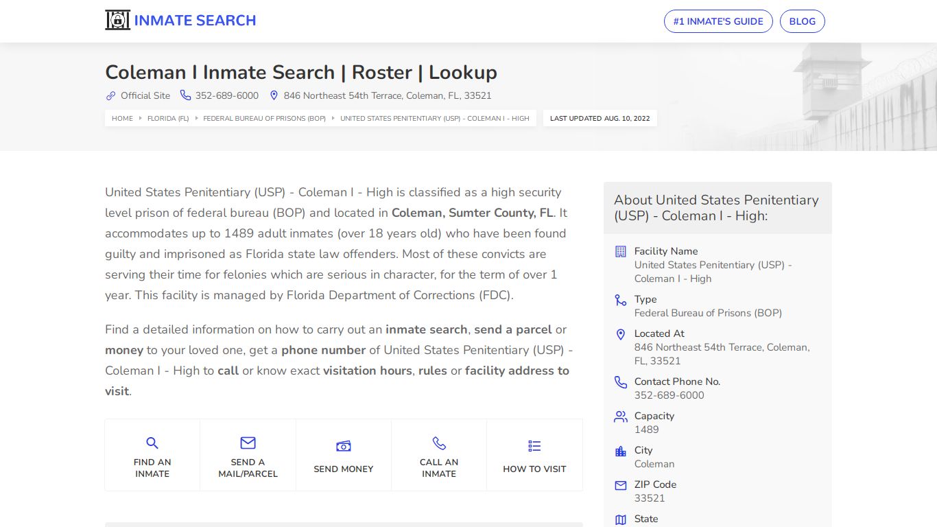 Coleman I Inmate Search | Roster | Lookup