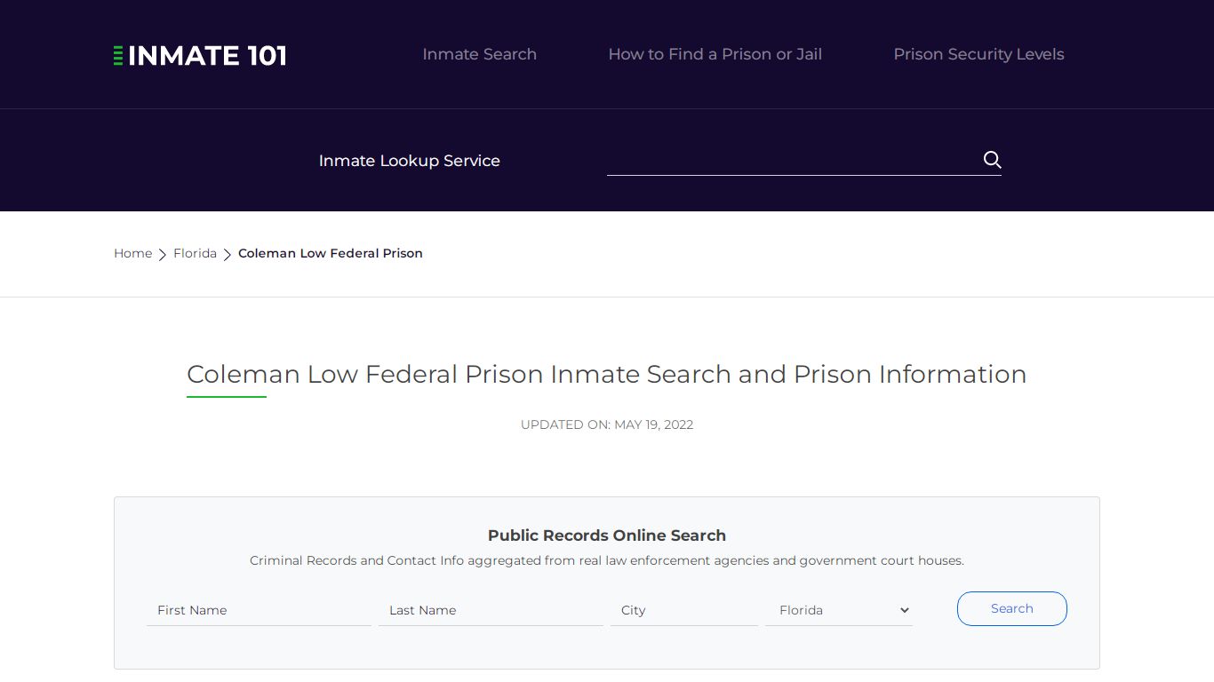 Coleman Low Federal Prison Inmate Search | Lookup | Roster
